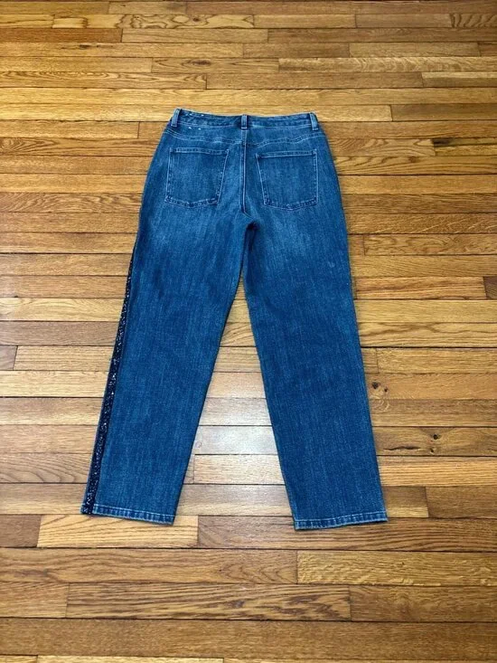 Talbots Womens High Waist Straight Ankle Jeans Sz 6 Blue Stretch Denim Sequined - Picture 6 of 7